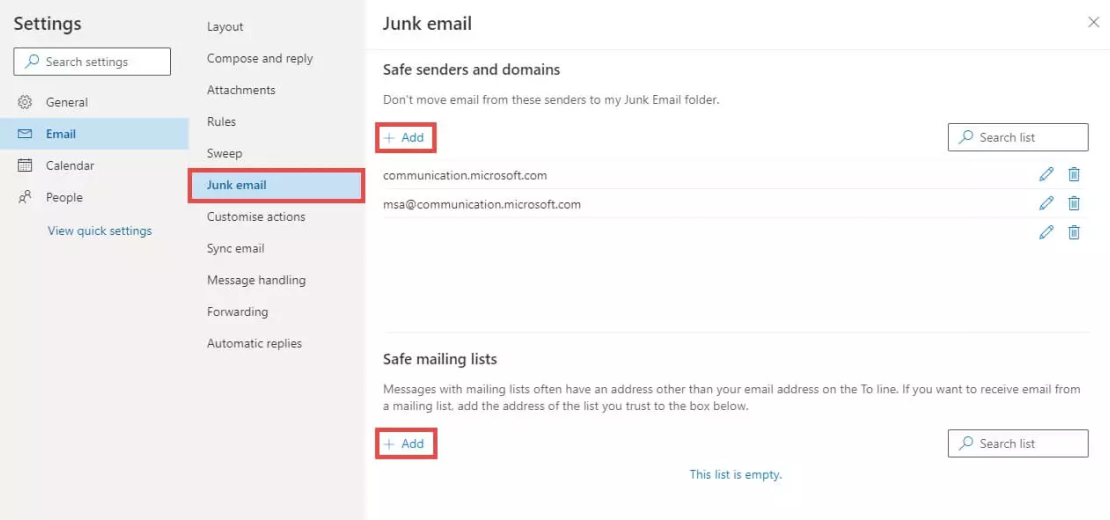 How to whitelist in Outlook setting