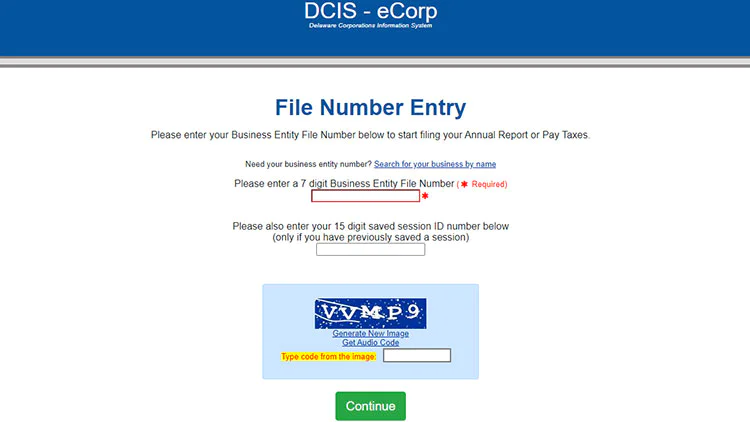 Enter business entity file number