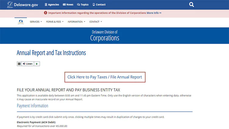 Log into the tax payment portal