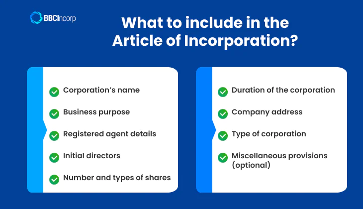 What to include in the Article of Incorporation