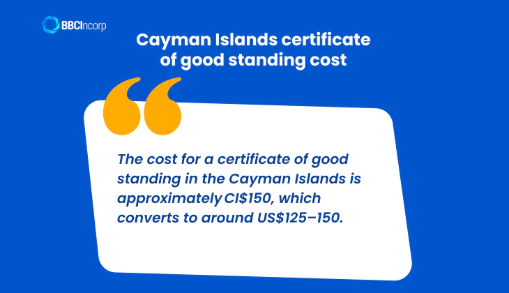Cayman Islands certificate of good standing fee