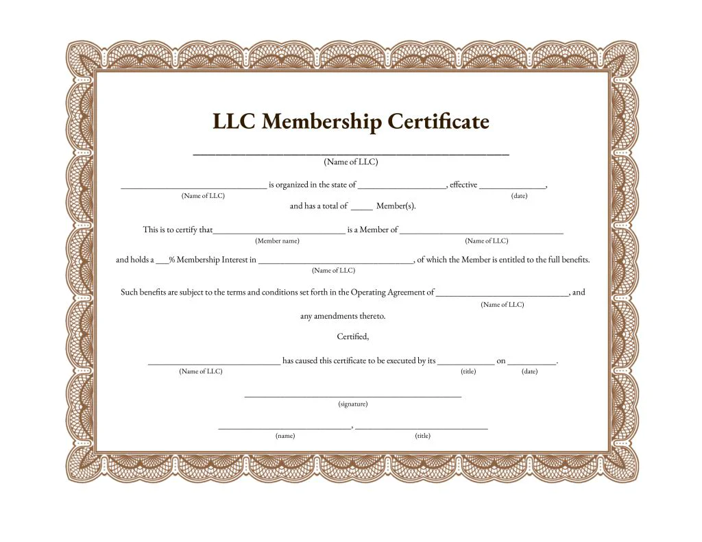 LLC membership certificate