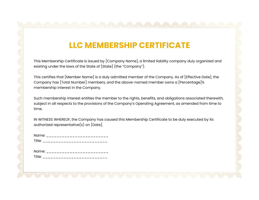 LLC membership certificate