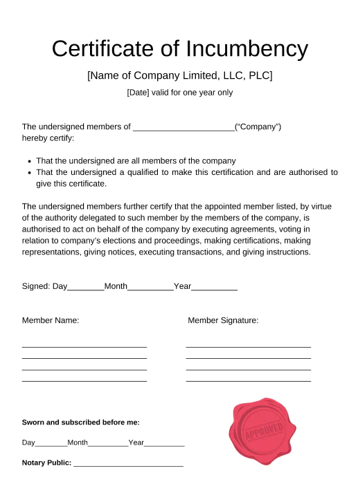 certificate of incumbency sample