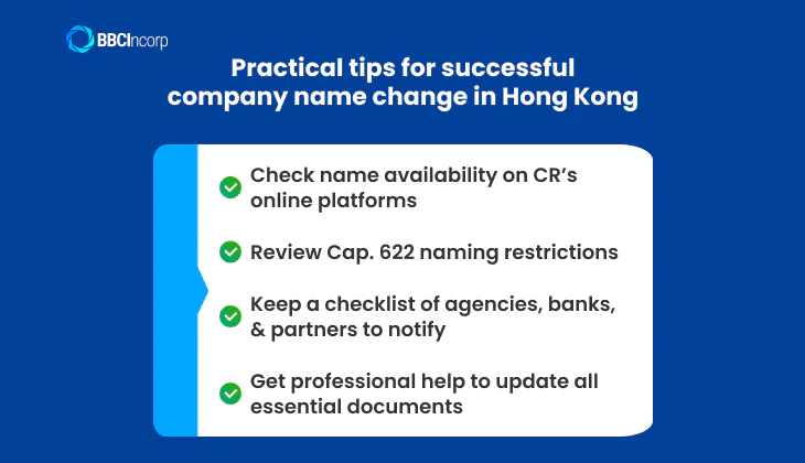 Practical tips for successful company name change in Hong Kong