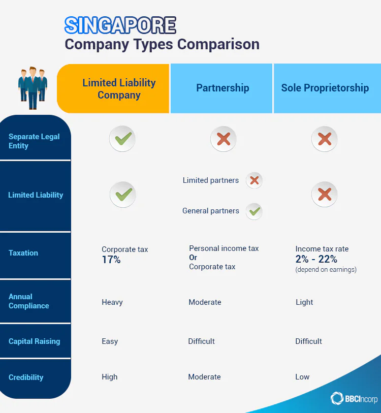 Comparison of different types of companies in Singapore