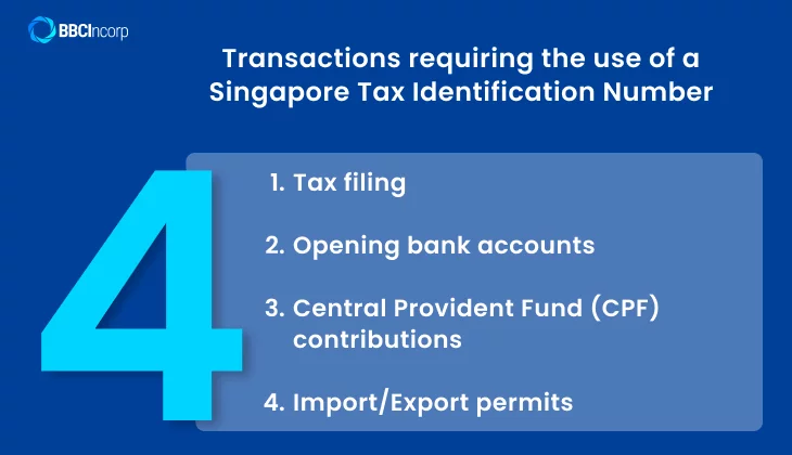 Transactions requiring the use of a Singapore Tax Identification Number