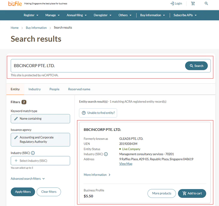 Purchase a Certificate of Incorporation ACRA Bizfile